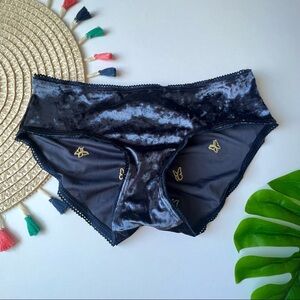 Victoria's Secret Stretch Cotton Ruched Embroidered Cotton Hiphugger Panty Navy